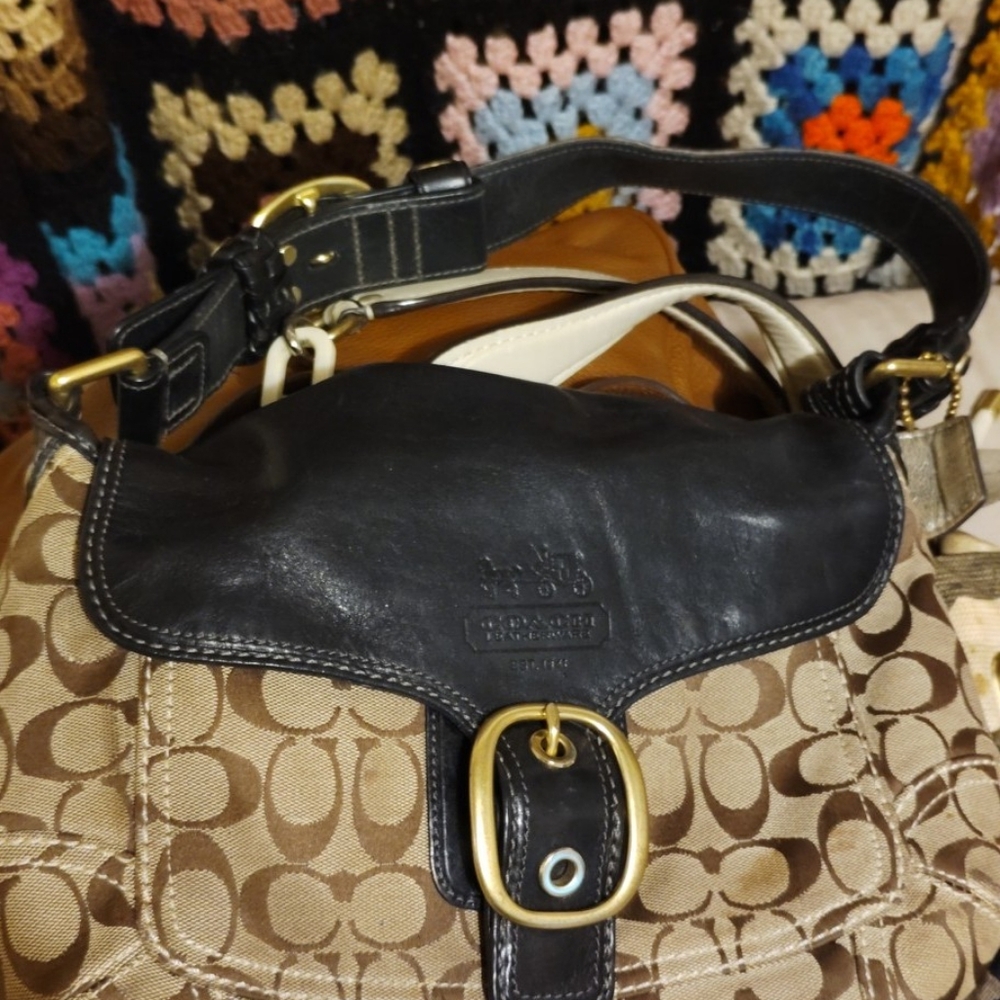 Coach Tan and Black Signature Bag